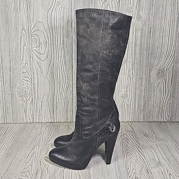 Frye Harlow Campus Tall Black Leather Heeled Boots Womens Size 6 - Picture 5 of 16